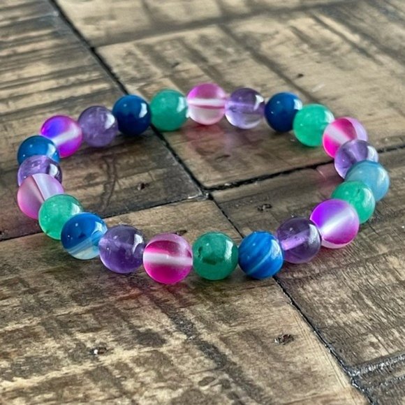 8mm Mixed Bead Stretch Bracelet - Picture 4 of 5